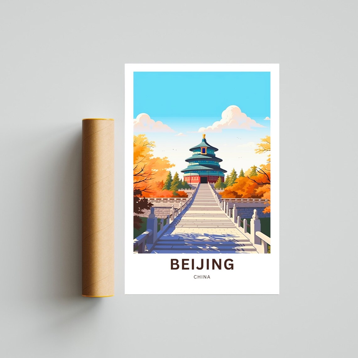 Beijing China Temple of Heaven Autumn Stairs Gardens Travel Poster - Image 4
