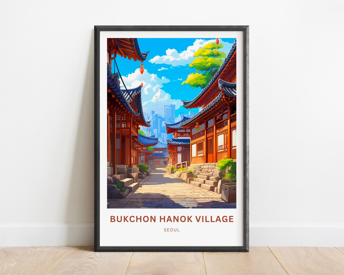 Bukchon Hanok Village Seoul Traditional Alley Lantern View Poster