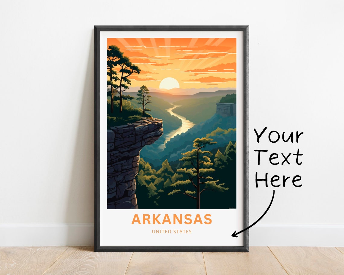 Personalized Arkansas Sunset River Valley Cliff Custom Travel Poster