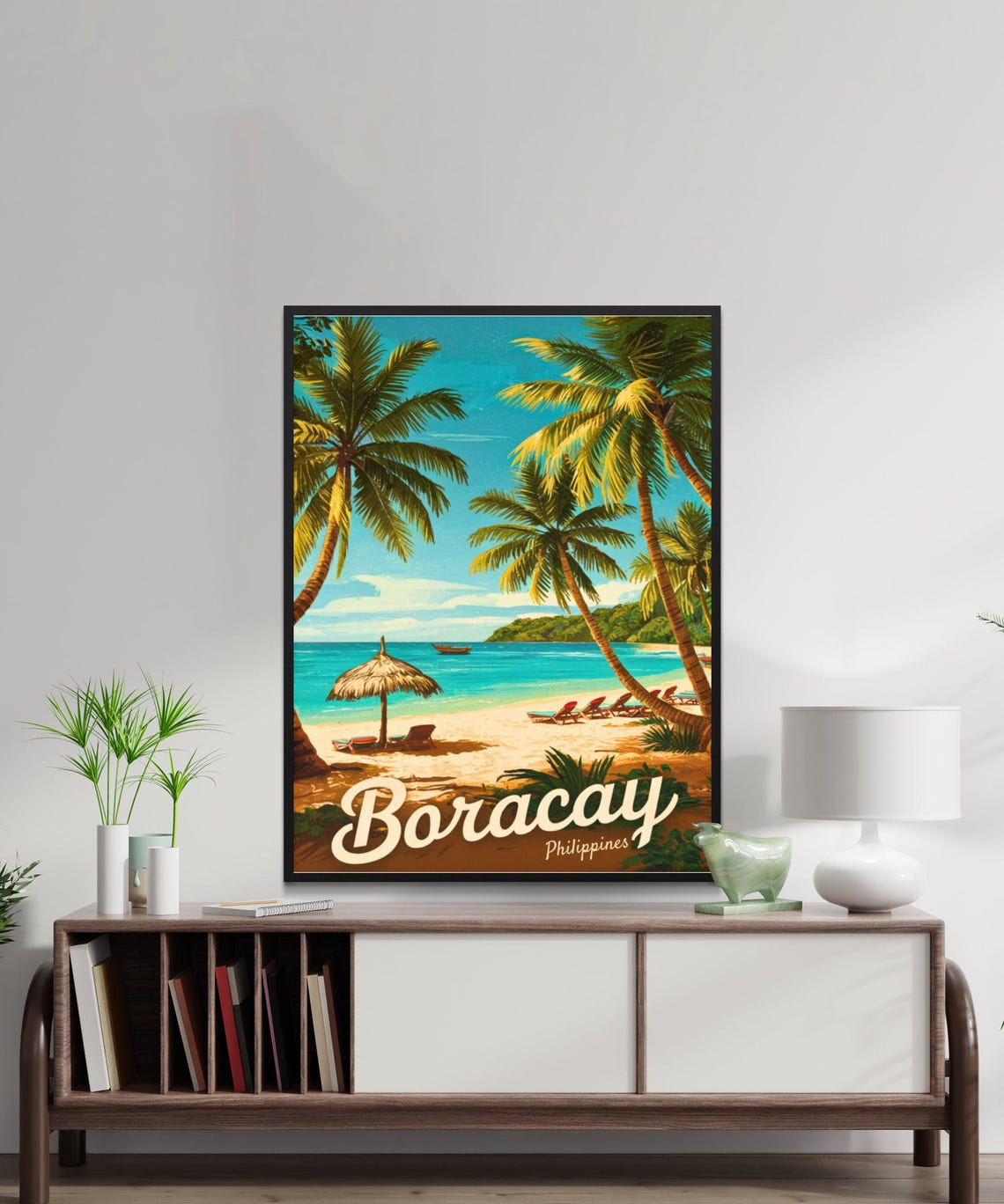 Boracay Philippines Vintage Quiet Beach Umbrella Travel Poster - Image 2