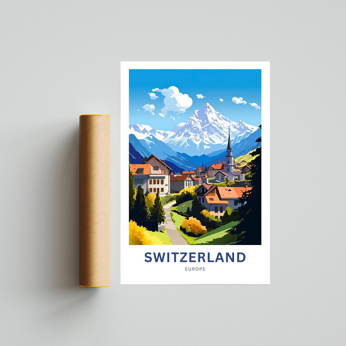 Personalized Switzerland Europe Alpine Village Peak Travel Poster - Image 4