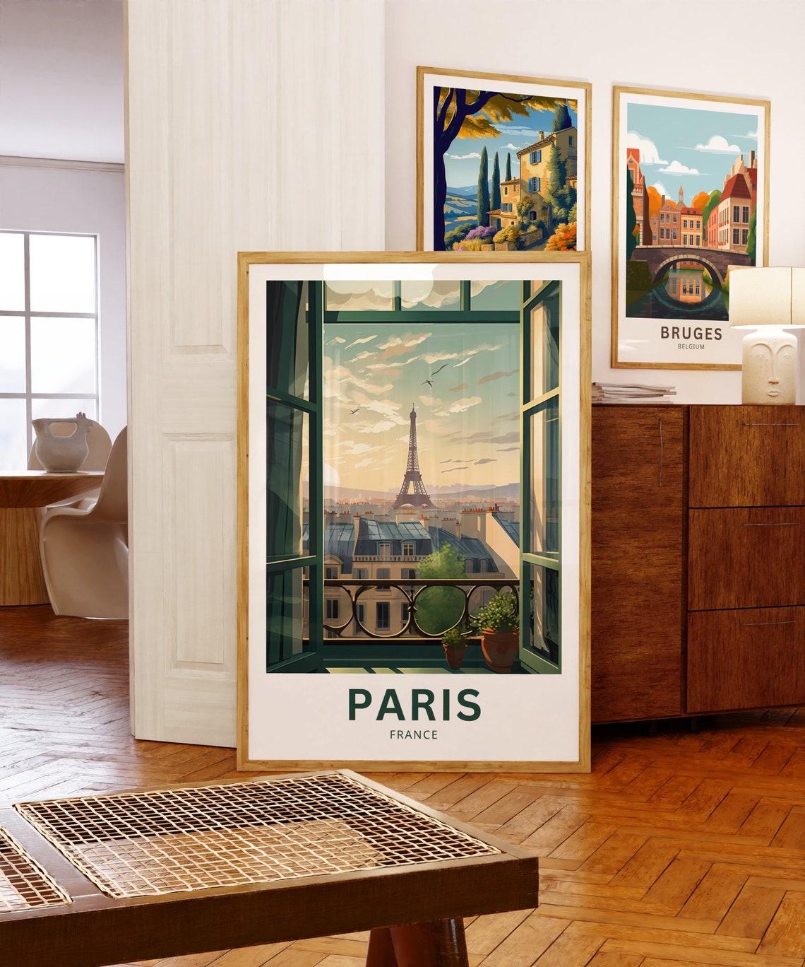 Paris France Eiffel Tower Balcony View Vintage Travel Poster