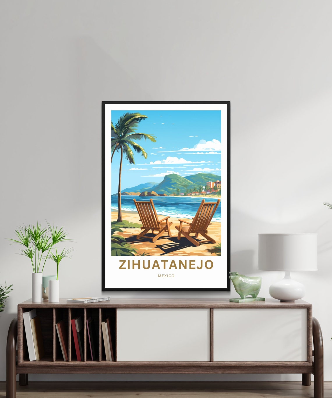 Personalized Zihuatanejo Mexico Beach Bay Mountain View Poster - Image 2