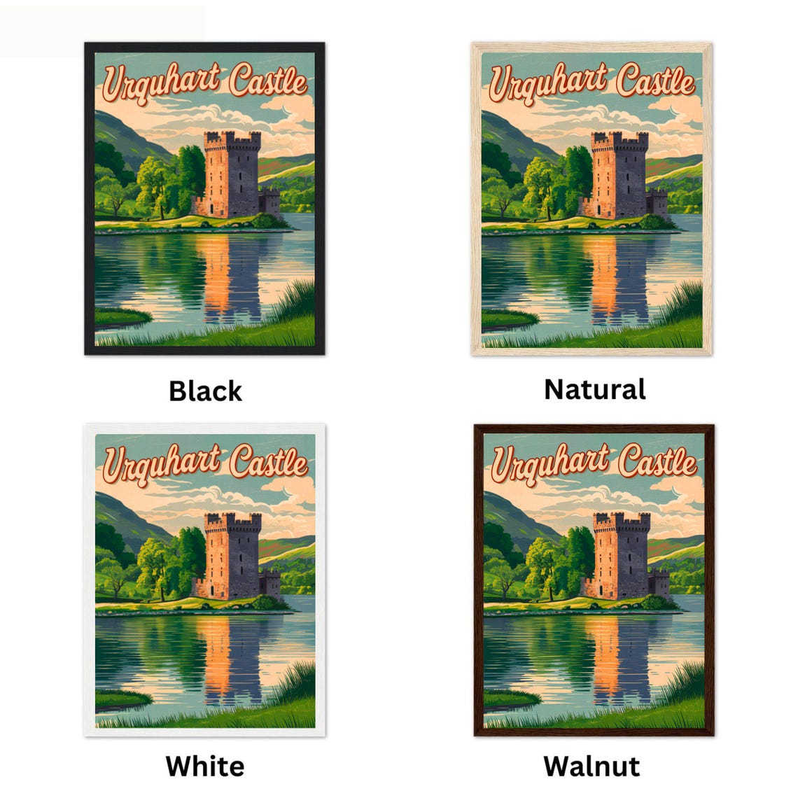 Urquhart Castle Scotland Travel Poster Lochside Ruins Reflection View - Image 4