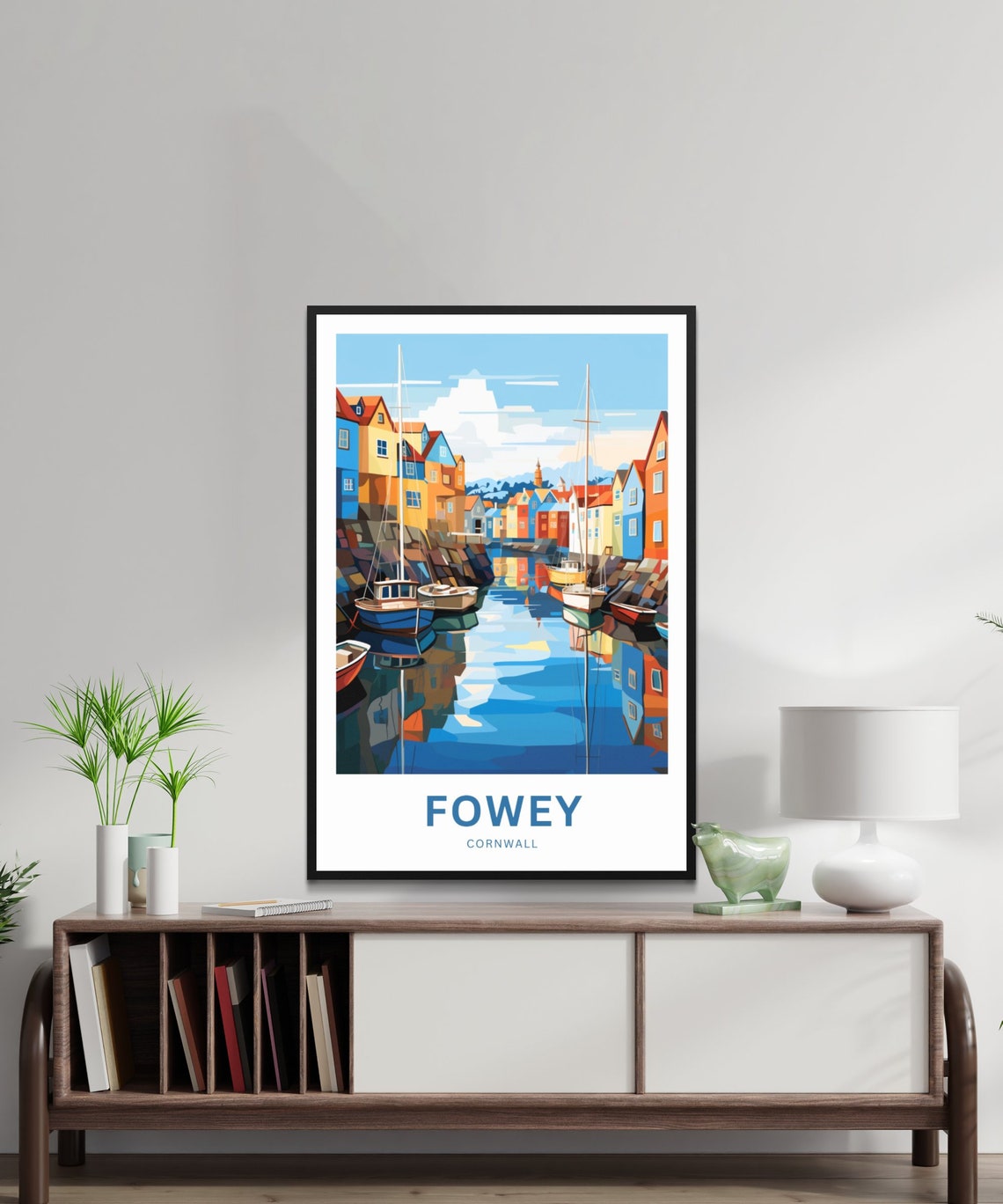 Fowey Cornwall Harbor Boats Colorful Waterfront Travel Poster - Image 2