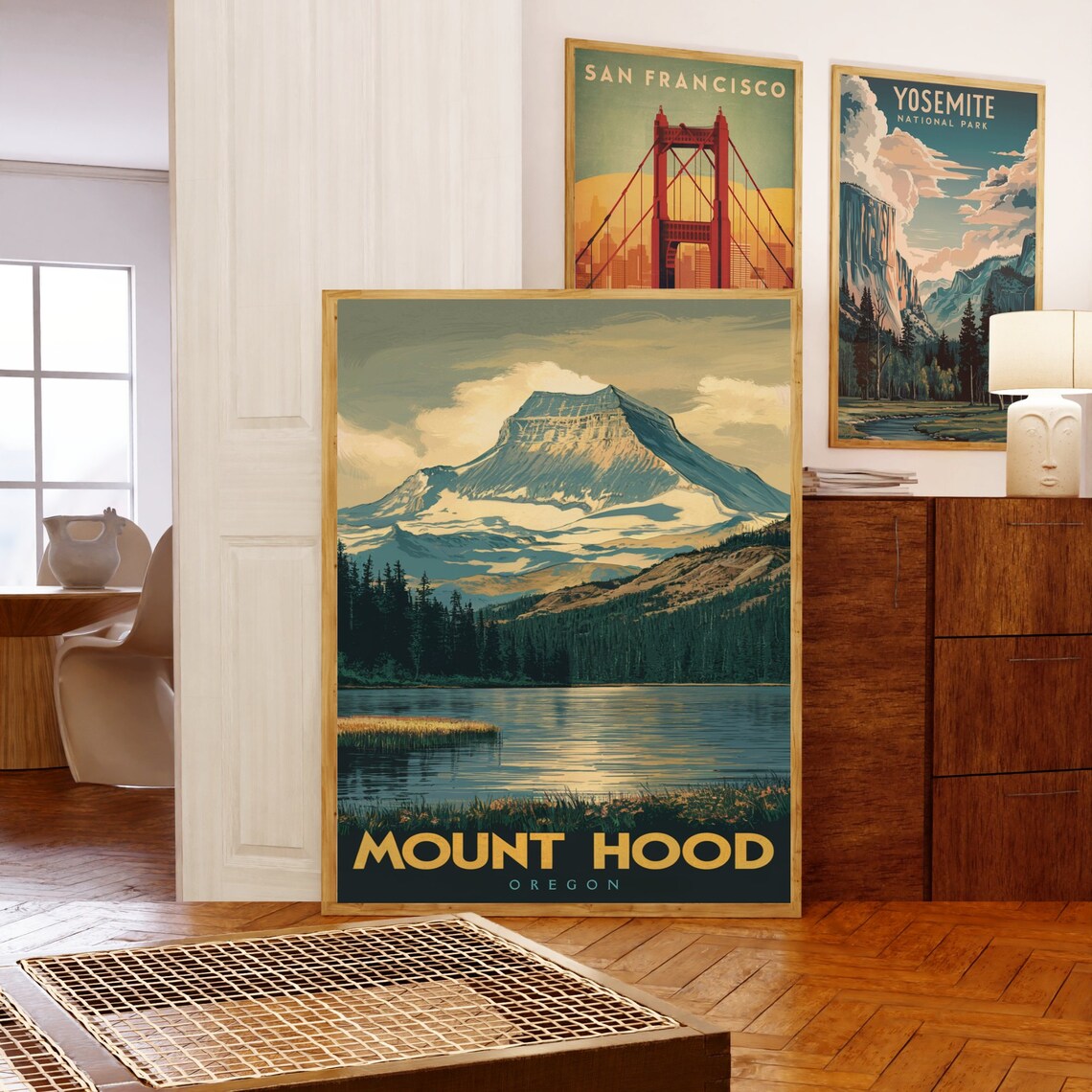 Mount Hood Oregon Vintage Travel Poster Sunset Lake Reflection Art - Image 5