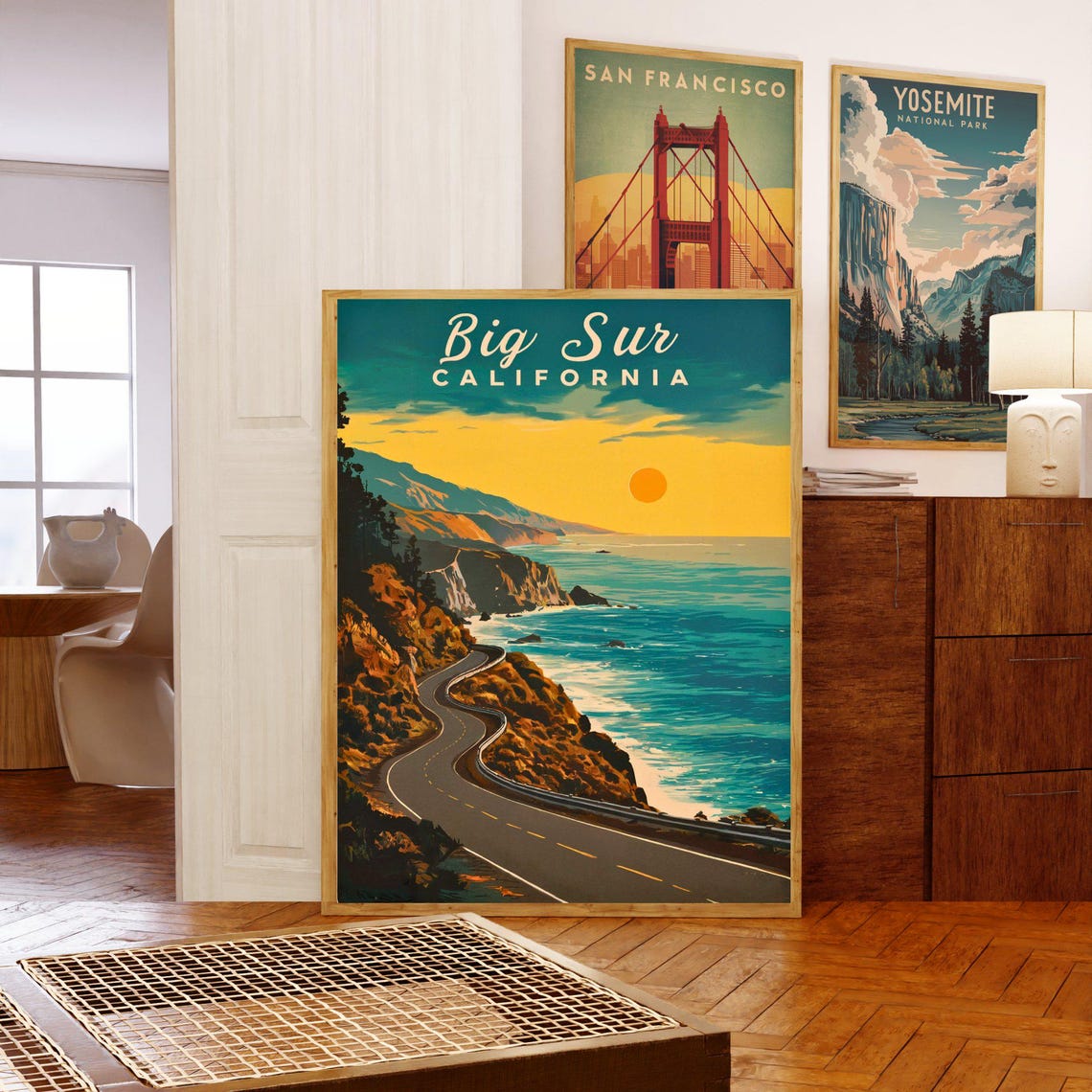 Big Sur California Vintage Coastal Highway Golden Sunset Poster - Image 5