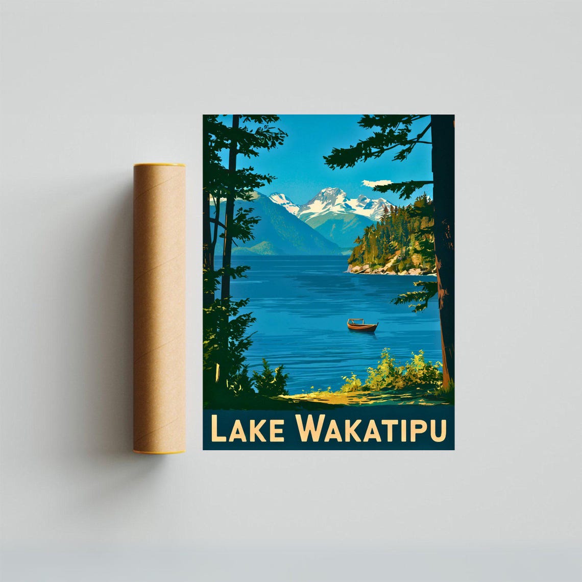 Lake Wakatipu Vintage Travel Poster Wakatipu Print New Zealand Wall Art Framed Gift New Zealand Present - Image 2