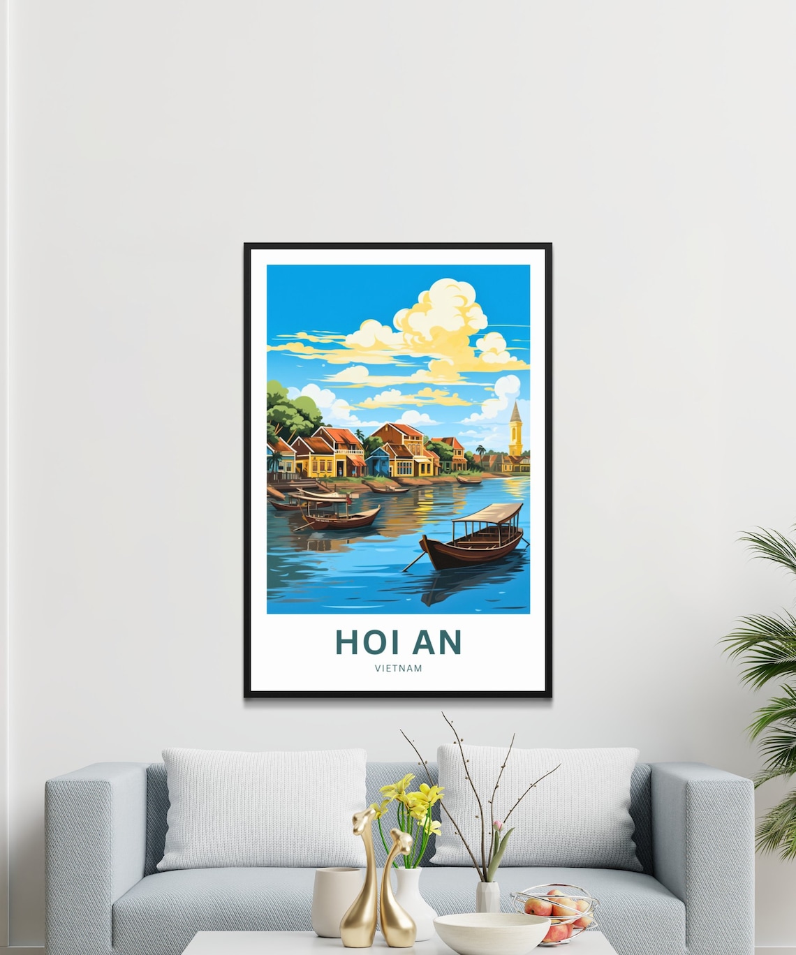 Hoi An Vietnam Travel Poster Riverside Boats Old Town Church Art - Image 3