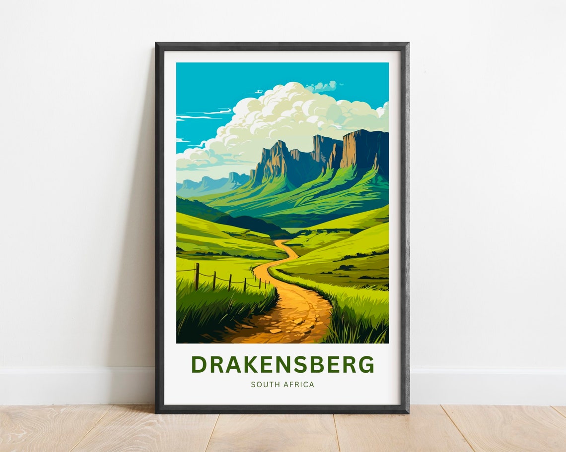 Drakensberg South Africa Green Valley Trail Travel Art Poster