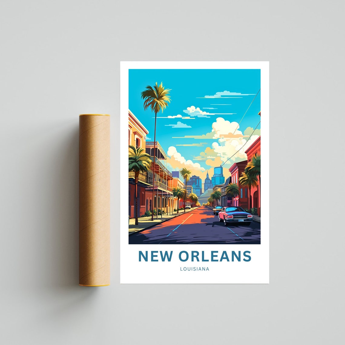 New Orleans Louisiana Palm Lined Street Skyline Personalized Poster - Image 4