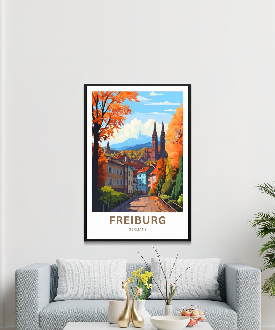 Personalized Freiburg Germany Autumn Cathedral Travel Poster - Image 3