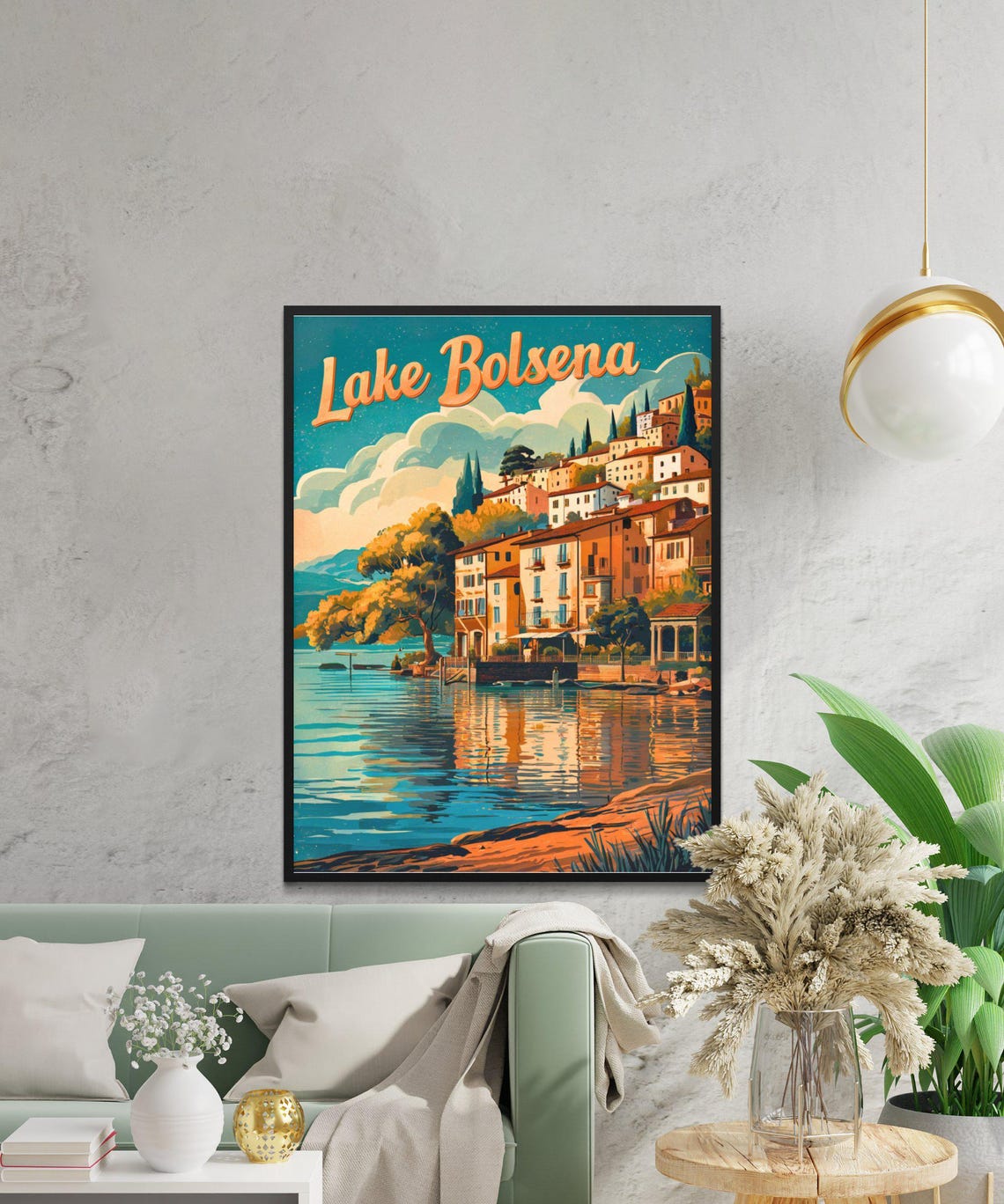 Lake Bolsena Vintage Italian Lakefront Town Reflection Poster - Image 4