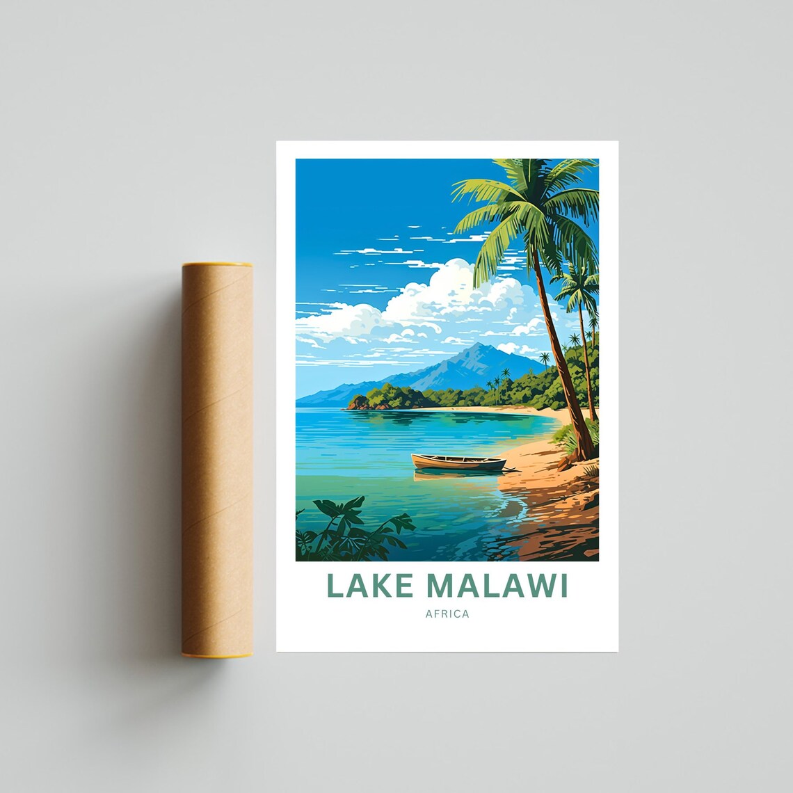 Lake Malawi Africa Turquoise Shore Boat Personalized Travel Poster - Image 4