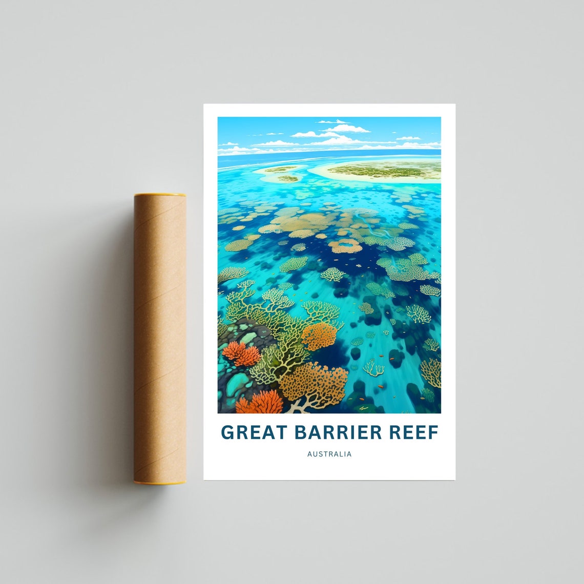 Great Barrier Reef Australia Aerial Reef Lagoon Blue Ocean Poster - Image 2