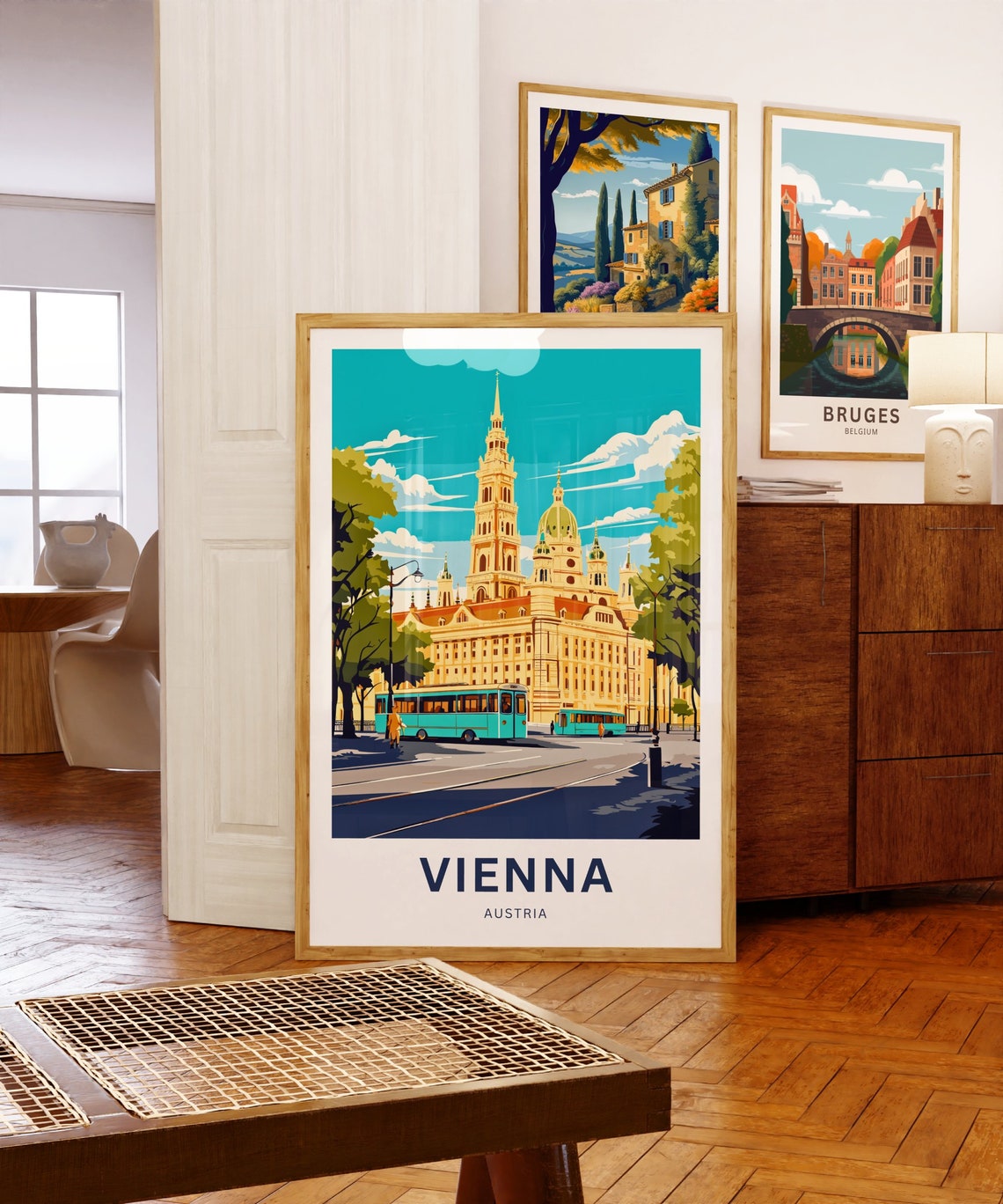 Personalized Vienna Austria City Hall Tram Custom Travel Poster - Image 3