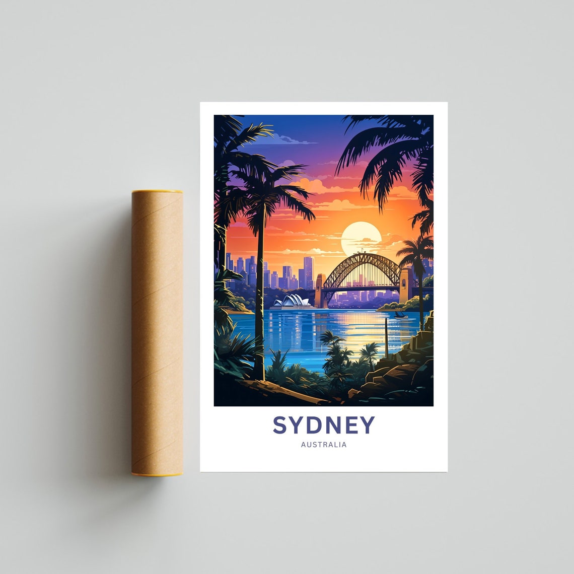 Sydney Australia Sunset Palms Opera House Harbour Travel Poster - Image 4