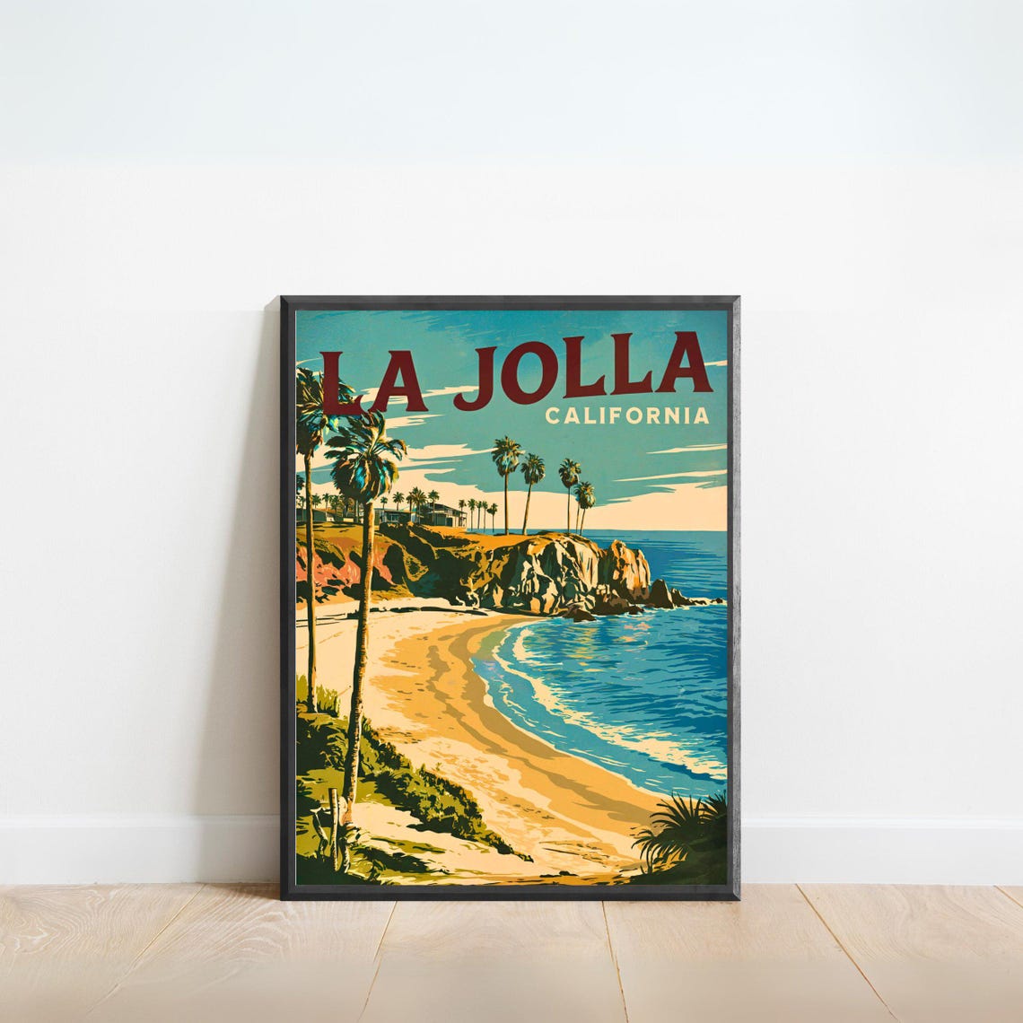 La Jolla California Cove Beach Palms Retro Sunset Travel Poster