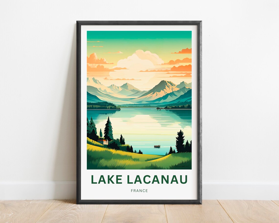 Lake Lacanau France Calm Water Sunset Hills Serene Travel Poster