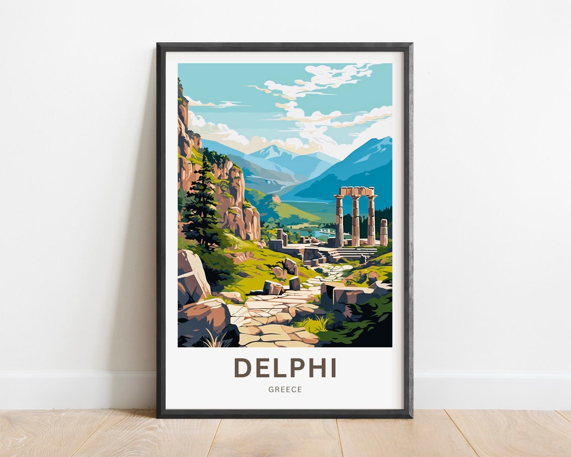 Delphi Greece Ancient Ruins Mountain Valley History Travel Poster