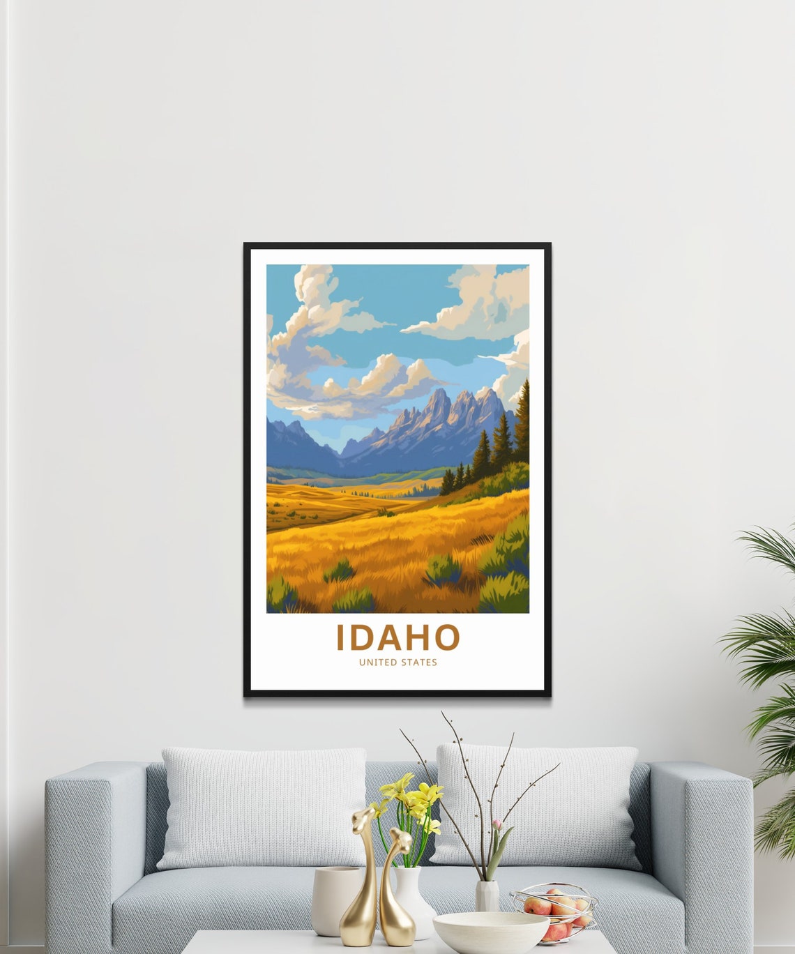 Idaho Golden Meadow Mountain Peaks Custom Text Travel Poster - Image 3