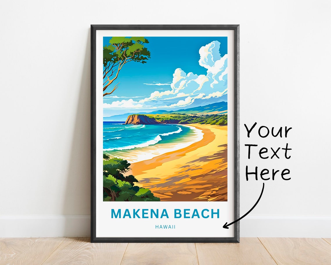 Personalized Makena Beach Hawaii Poster with Golden Sand Coast Art