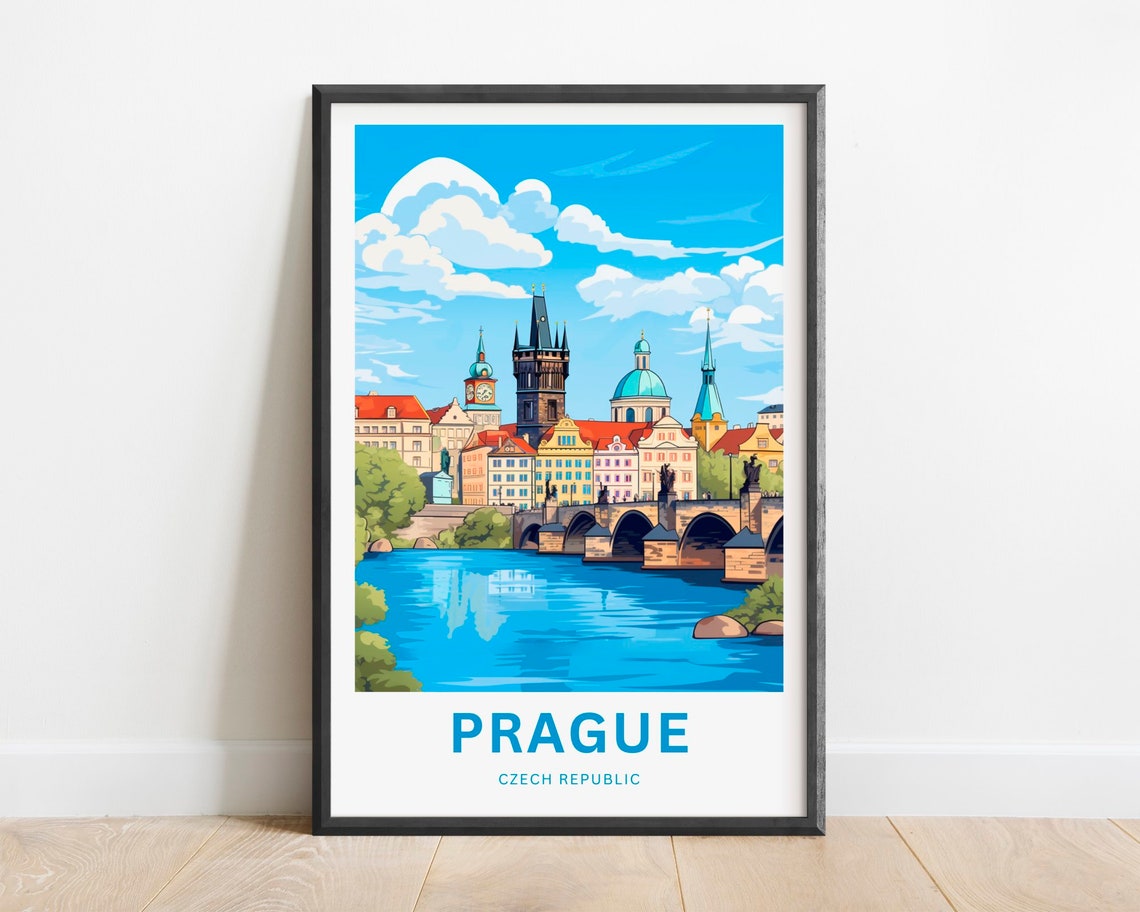 Prague Czech Republic Old Town Skyline Riverside Bridge Poster