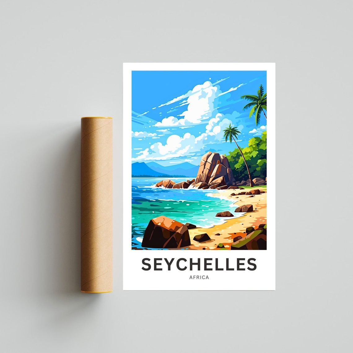 Seychelles Africa Turquoise Beach Granite Rocks Custom Poster - Image 4