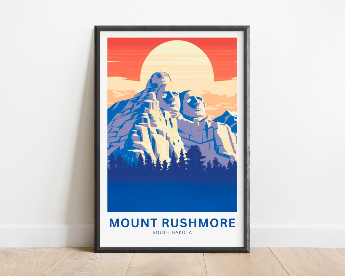 Mount Rushmore South Dakota Sunset Skyline Travel Art Poster