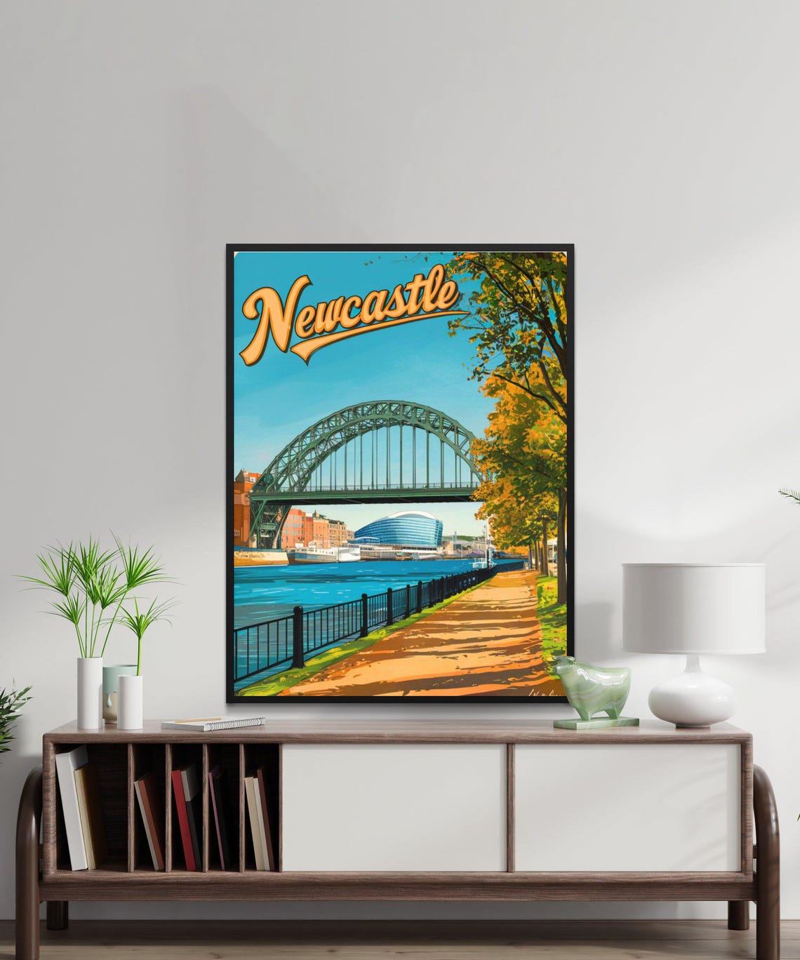 Newcastle Tyne Bridge Quayside Autumn River View Vintage Travel Poster - Image 3