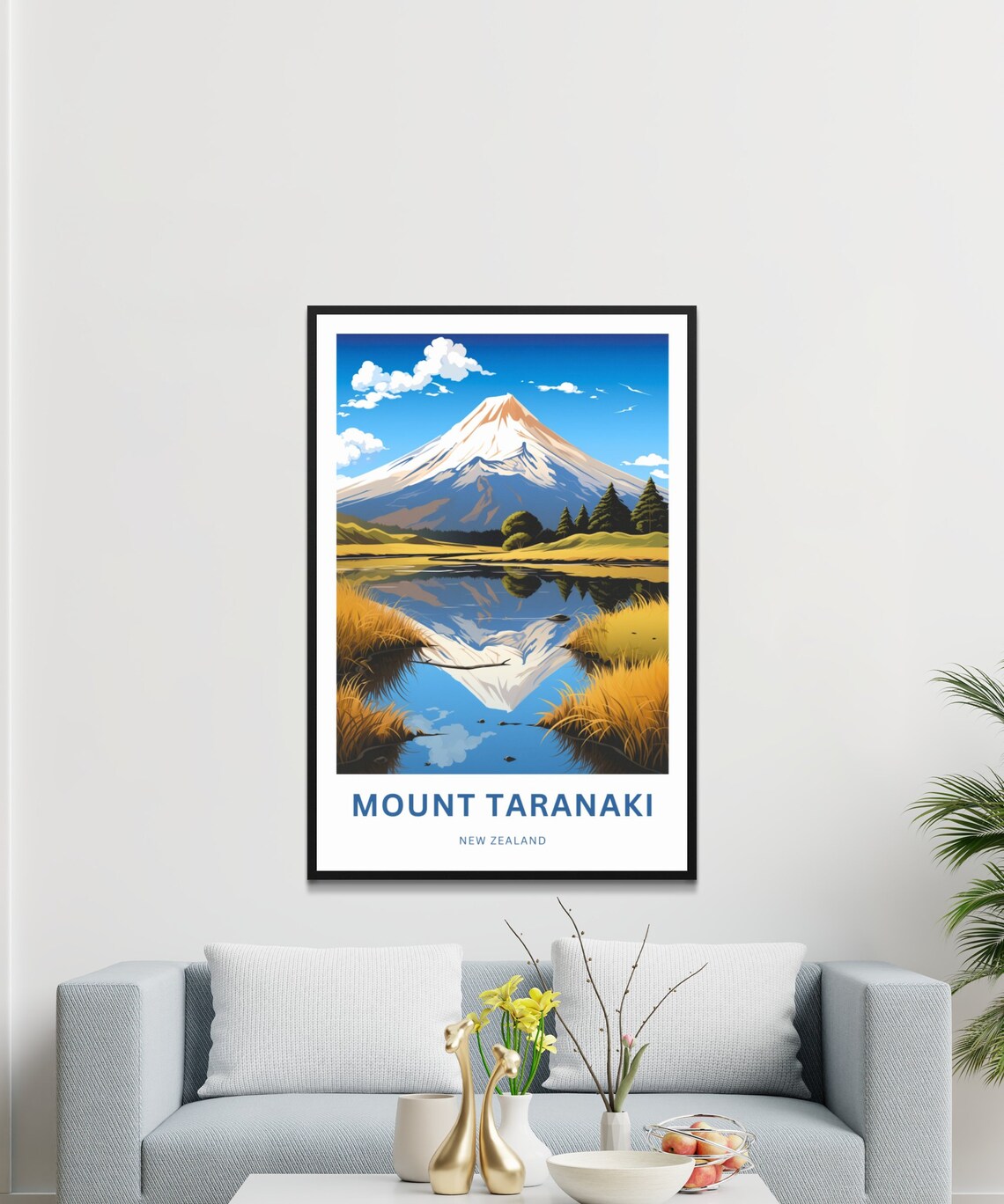 Mount Taranaki New Zealand Snow Peak Reflection Travel Poster - Image 3