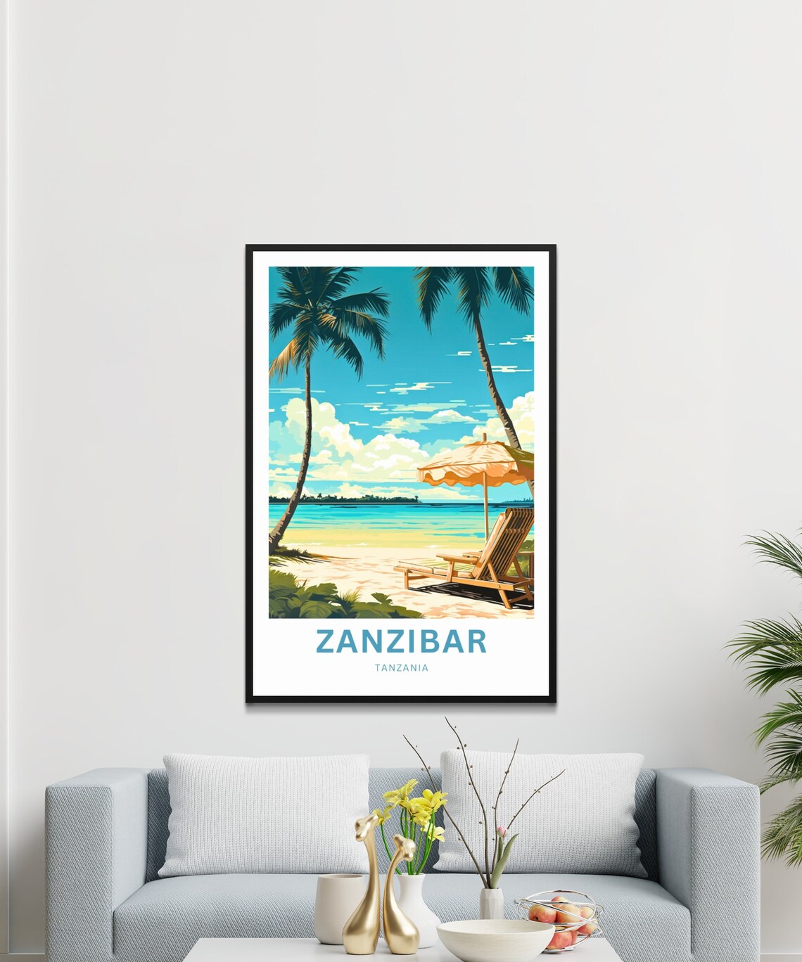 Zanzibar Tanzania Personalized Beach Chair Under Sun Umbrella Poster - Image 3