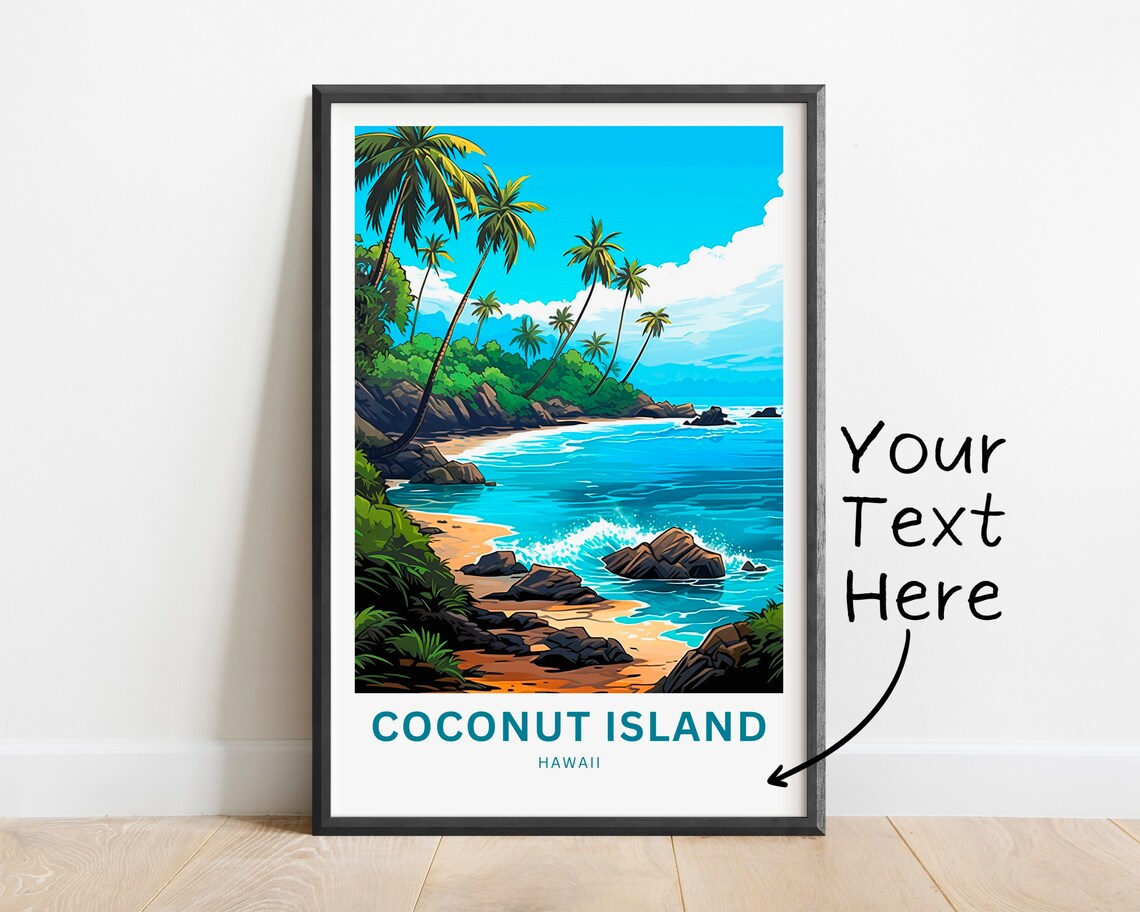 Coconut Island Hawaii Palm Beach Cove Vintage Travel Art Poster - Image 2