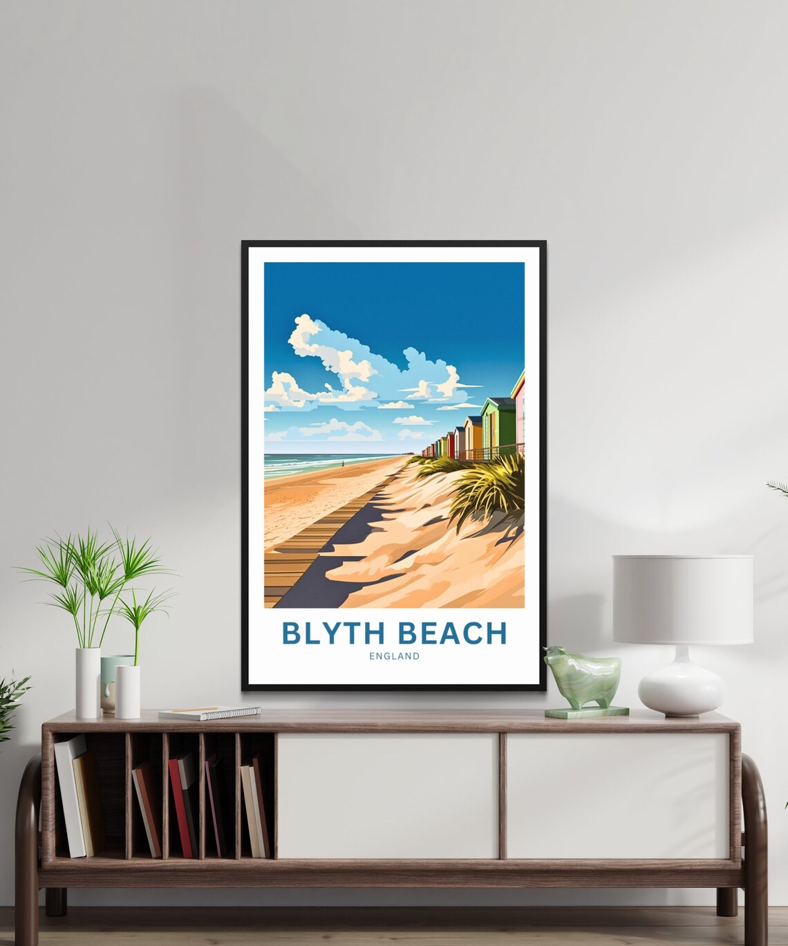 Blyth Beach England Colorful Beach Huts Golden Sand Travel Poster - Image 2