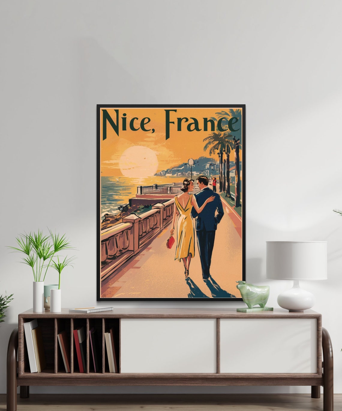 Nice France Retro Sunset Promenade Romantic Strolling Couple Poster - Image 4