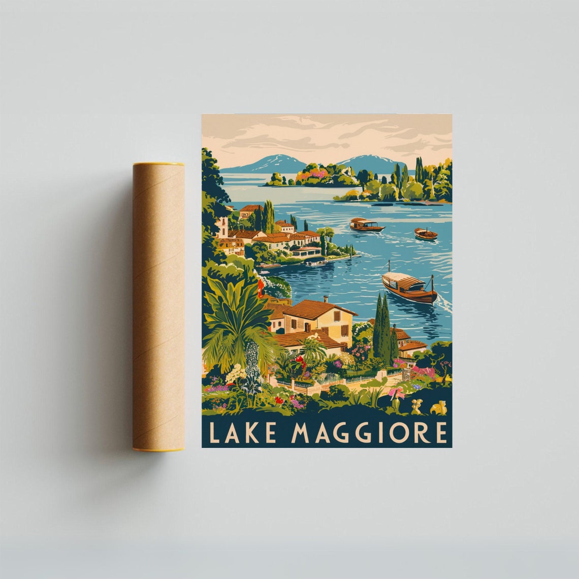 Lake Maggiore Italy Lakefront Villas Boats Vintage Travel Poster - Image 4