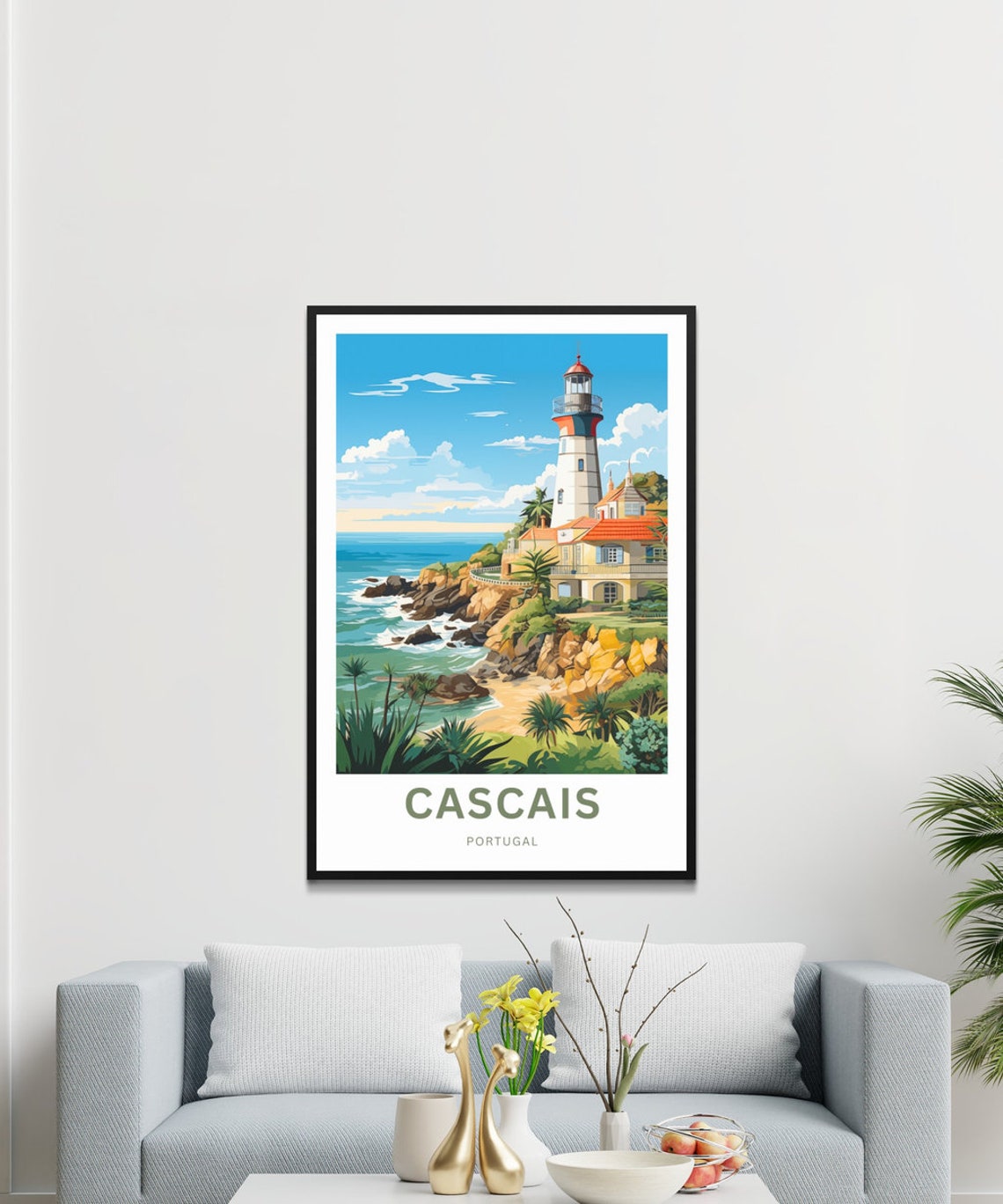 Cascais Portugal Atlantic Lighthouse Cliffs Coast Travel Poster - Image 2