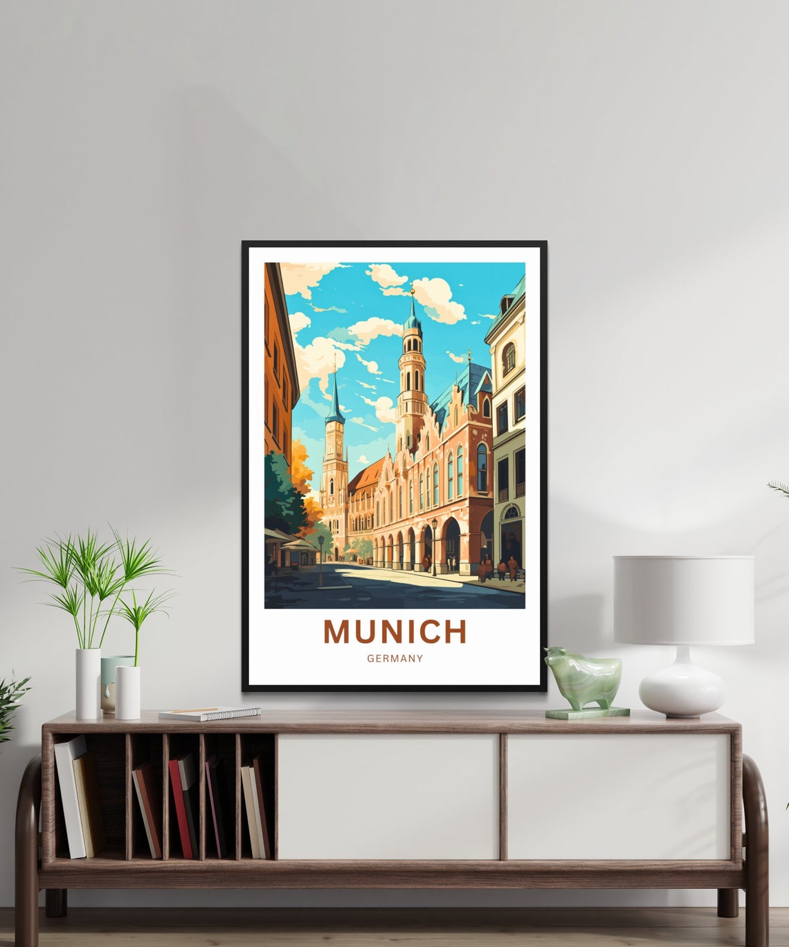 Munich Germany Town Hall Arcade Street View Vintage Art Poster - Image 4