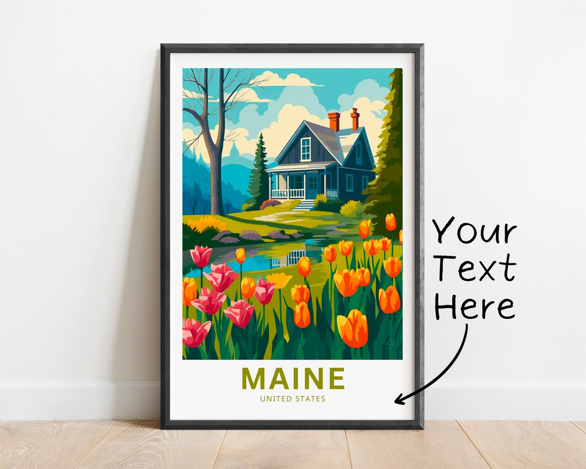 Personalized Maine Cottage Garden Tulips Spring Travel Poster