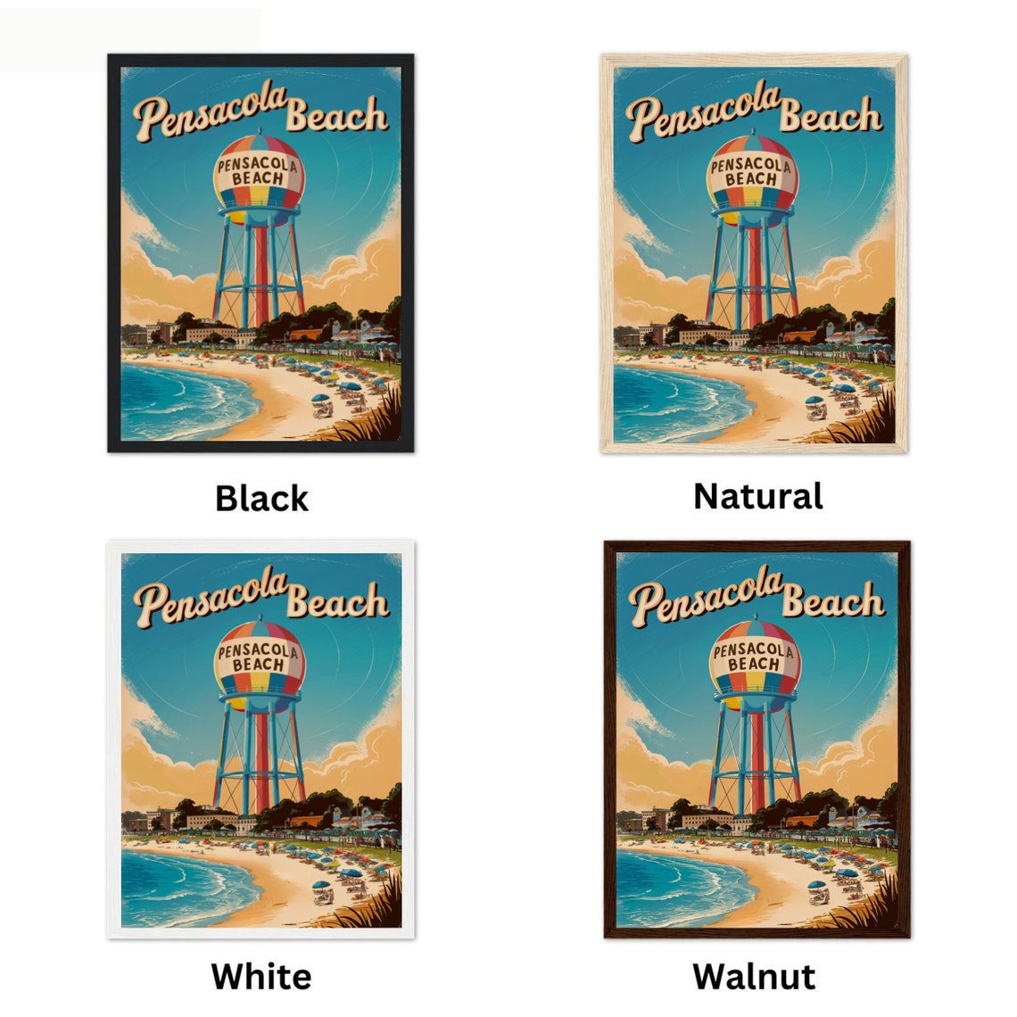 Pensacola Beach Florida Vintage Water Tower Sunset Scene Poster - Image 4