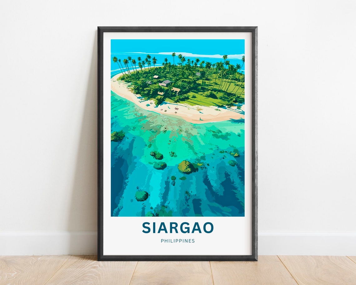 Siargao Philippines Aerial White Sand Beach Coral Reef Travel Poster