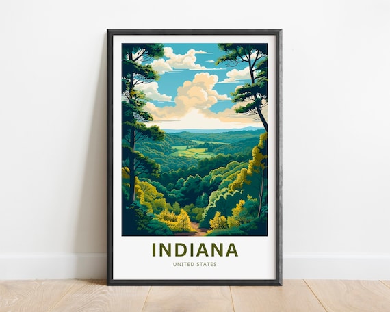 Indiana Forest Valley Scenic Vintage Style Travel Poster United States