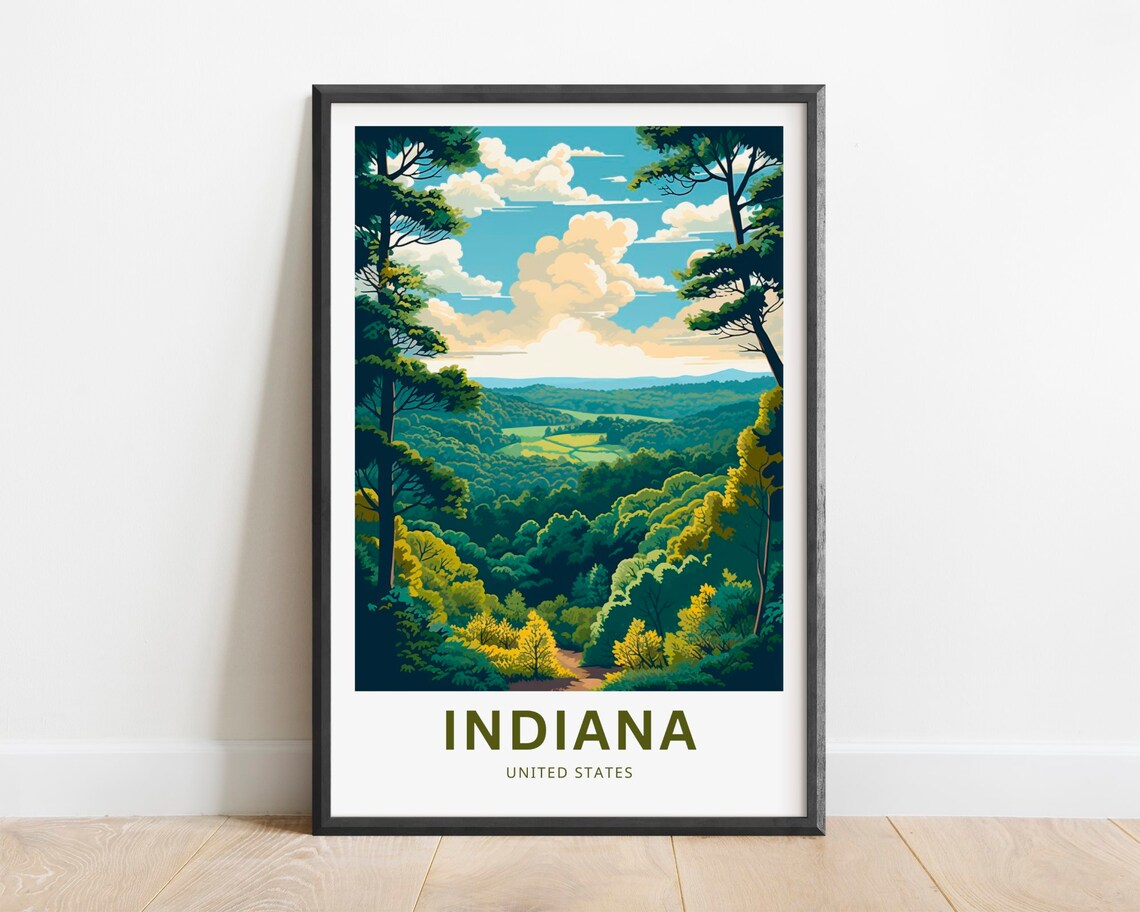 Indiana Forest Valley Scenic Vintage Style Travel Poster United States