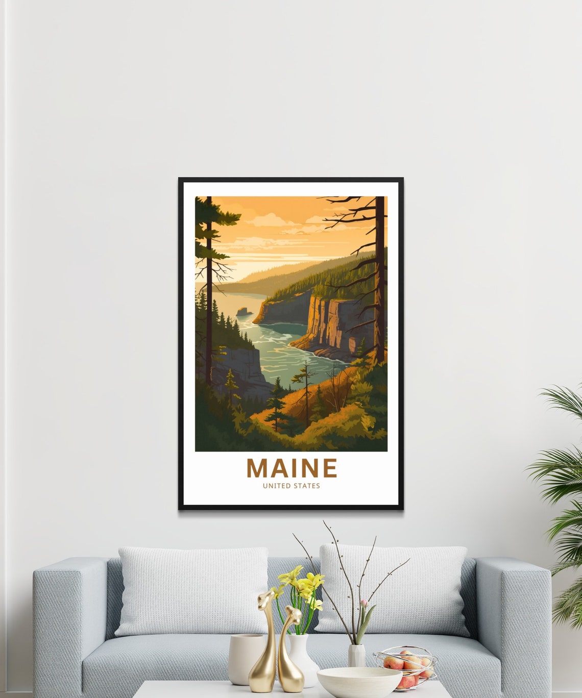 Maine Coastal Cliffs Sunset Rocky Shore Vintage Travel Poster - Image 3