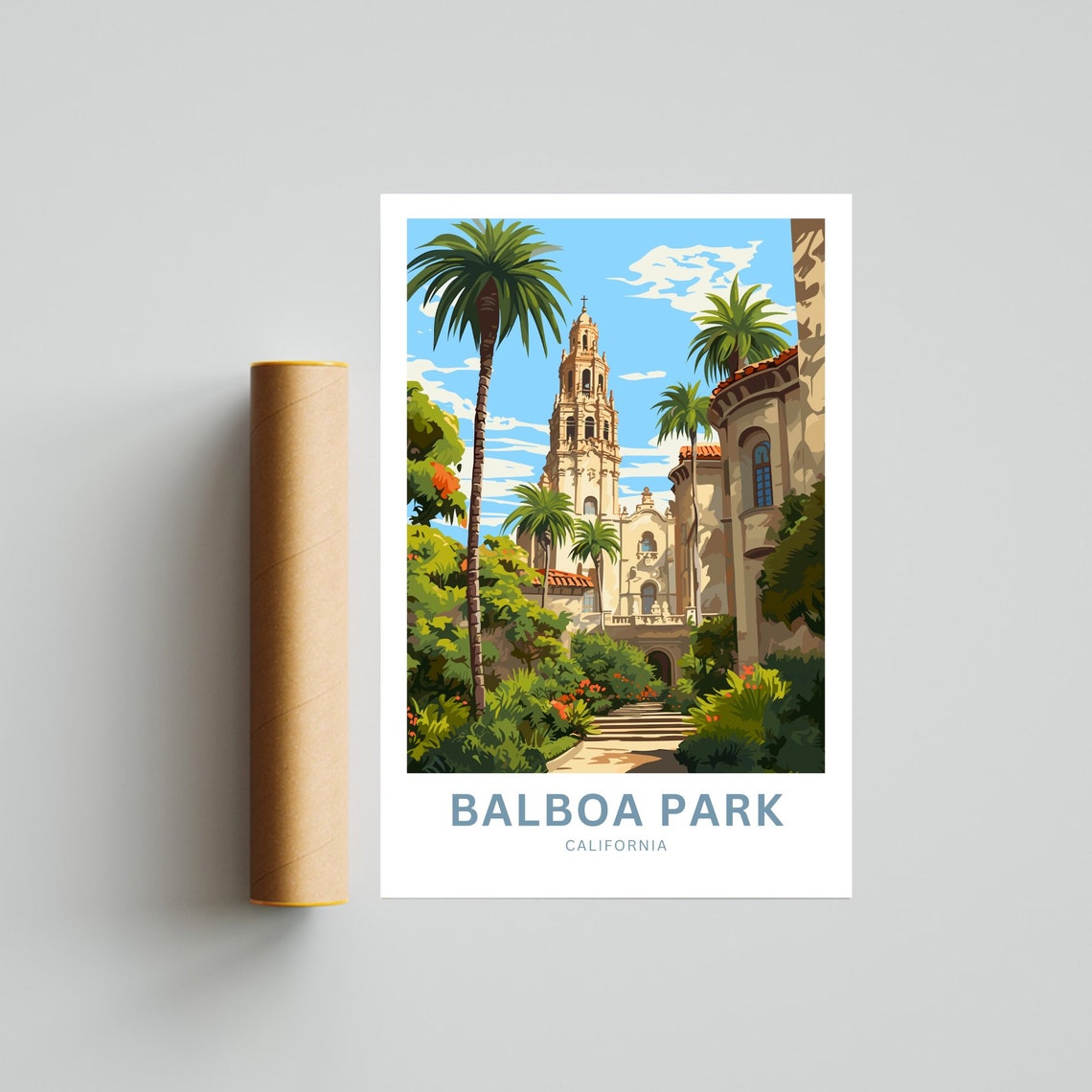 Balboa Park California Spanish Tower Palm Garden Art Travel Poster - Image 4