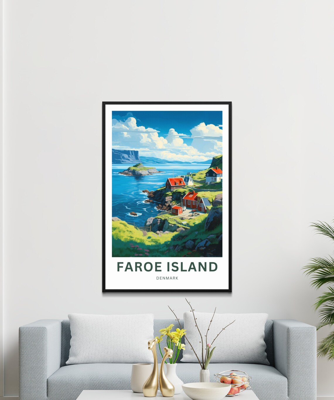 Faroe Island Denmark Seaside Village Cliffs Vintage Travel Poster - Image 3