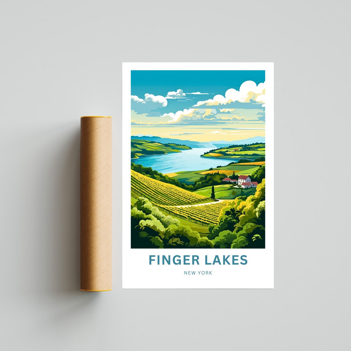 Personalized Finger Lakes New York Green Vineyard Cottage Poster - Image 4