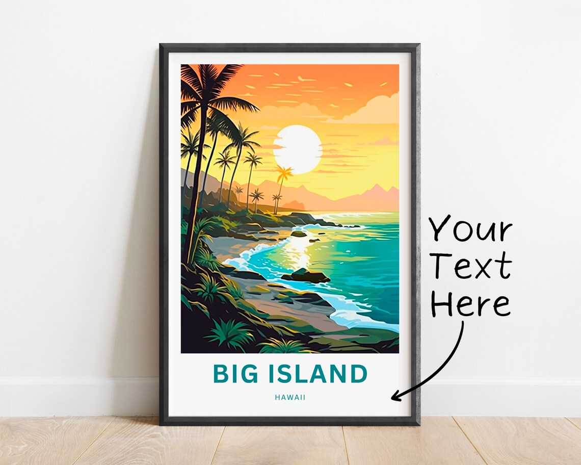 Personalized Big Island Hawaii Sunset Coast Custom Art Travel Poster