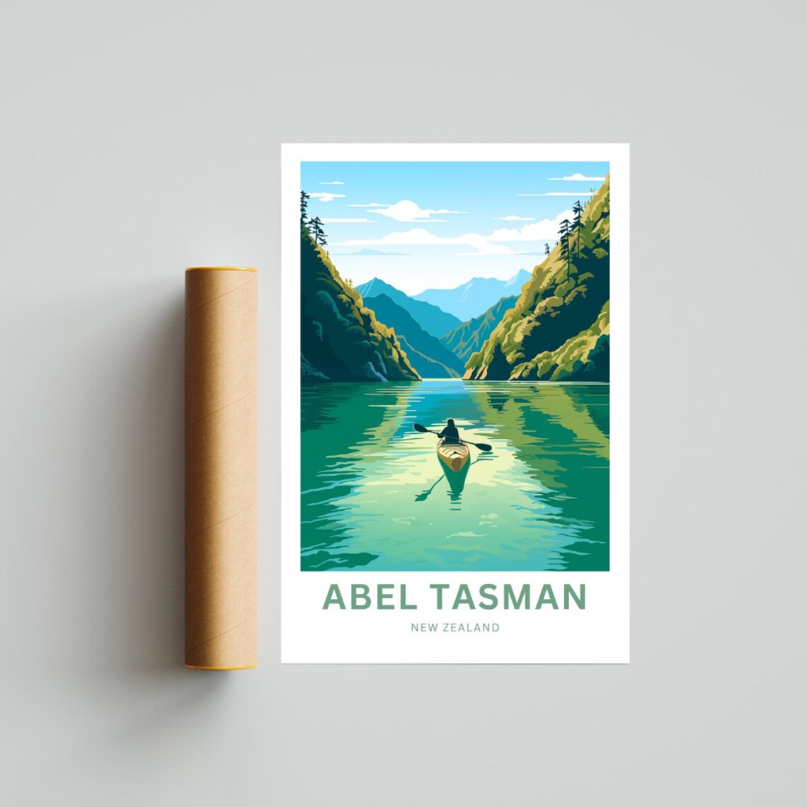 Abel Tasman New Zealand Mountain Inlet Kayaker Scenic Poster - Image 4