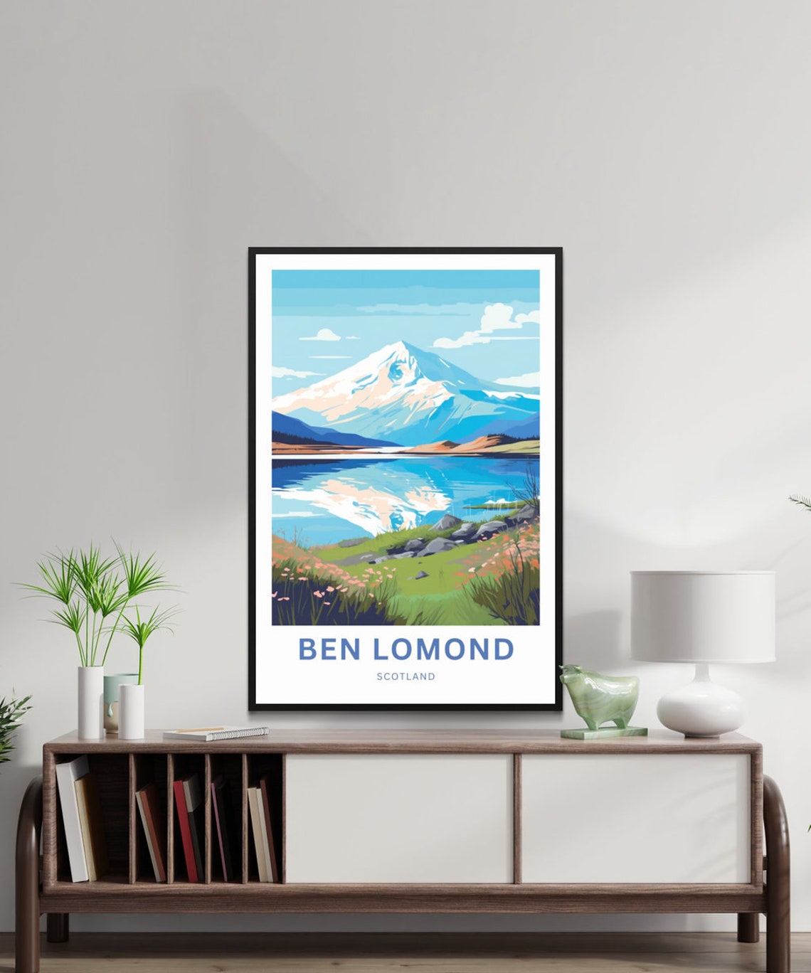 Ben Lomond Scotland Snowy Peak and Loch Vintage Mountain View Poster - Image 2